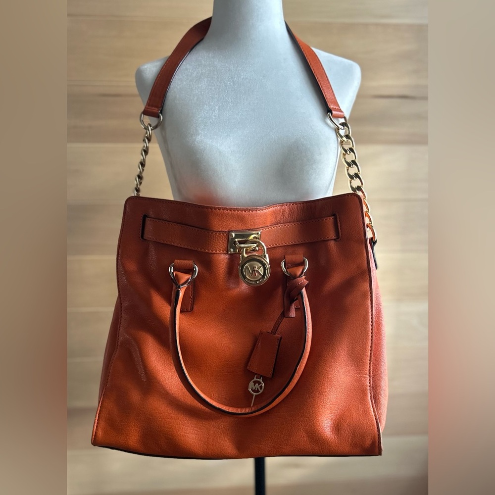 Michael Kors Hamilton Large Satchel  Tote Saffiano Shoulder Bag - Mandarin